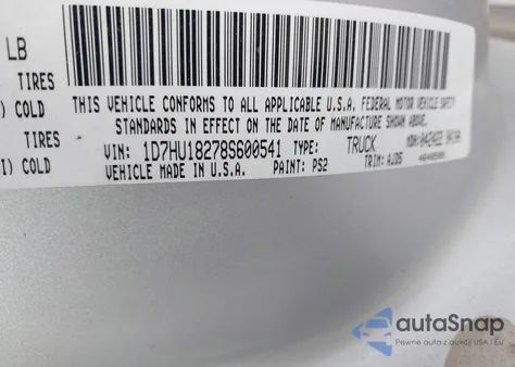 2008 Dodge Ram 1500 Slt из США, поврежденный, VIN 1D7HU18278S600541